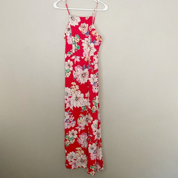 BAND OF GYPSIES Red Floral Halter Maxi Dress SZ M - Picture 1 of 4